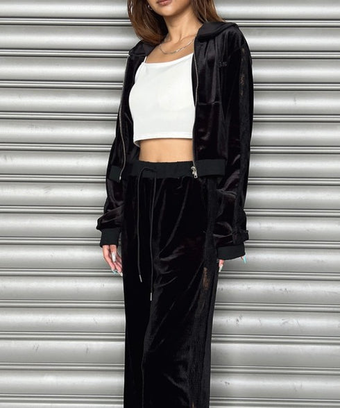 袖レースベロアパーカー