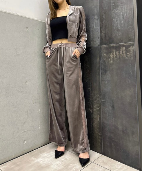 袖レースベロアパーカー