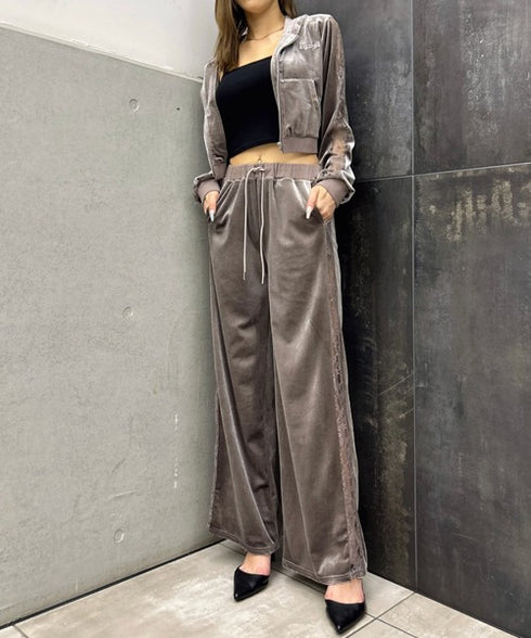 袖レースベロアパーカー