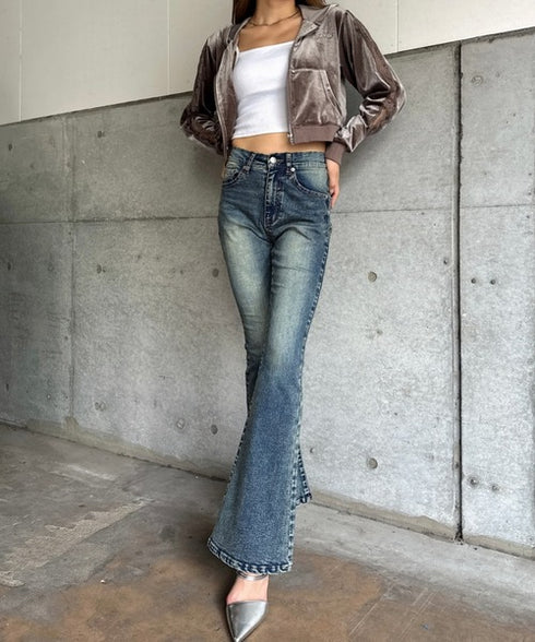 袖レースベロアパーカー