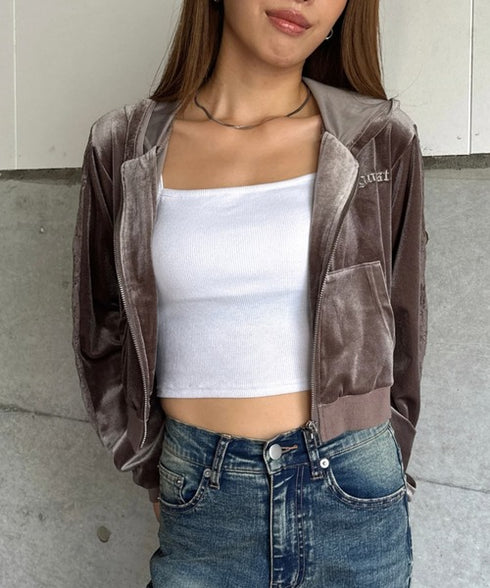 袖レースベロアパーカー