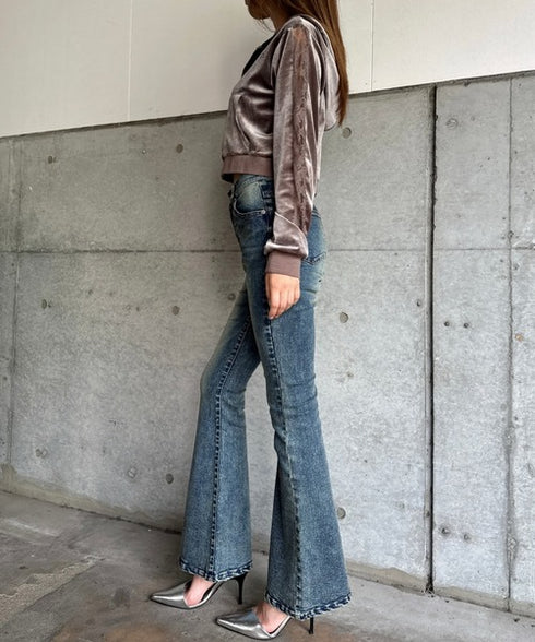 袖レースベロアパーカー