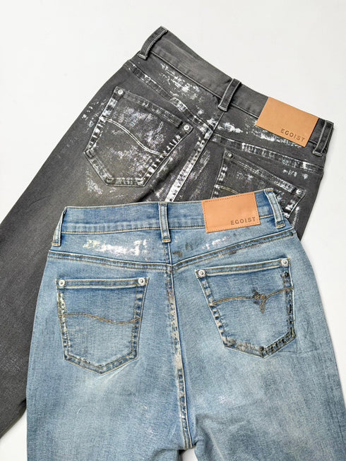 ホイルプリントデニムストレートパンツ