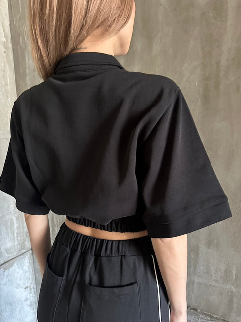 ハーフZIPロゴ刺繍トップス