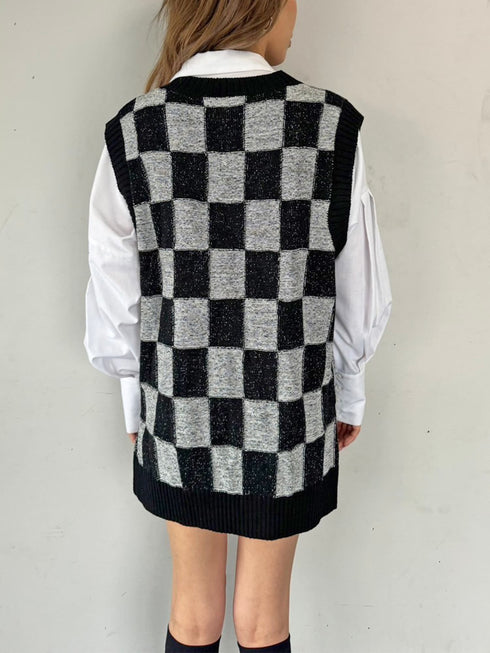 ブロックチェックニットベスト