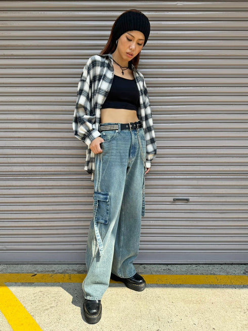 カーゴポケットワイドデニムパンツ