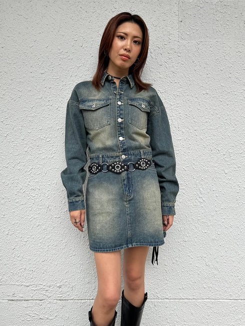 ヴィンテージ加工デニムワンピース