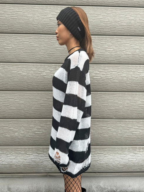 ダメージボ-ダーニットトップス