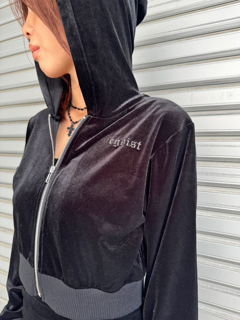 ラメ刺繍ベロアパーカー