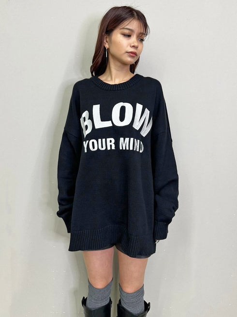 ロゴ刺繍ニットプルオーバー