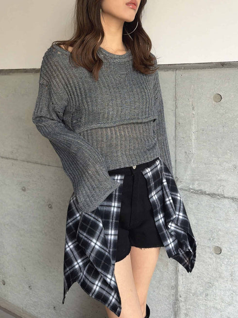 ホルターレイヤードニットトップス
