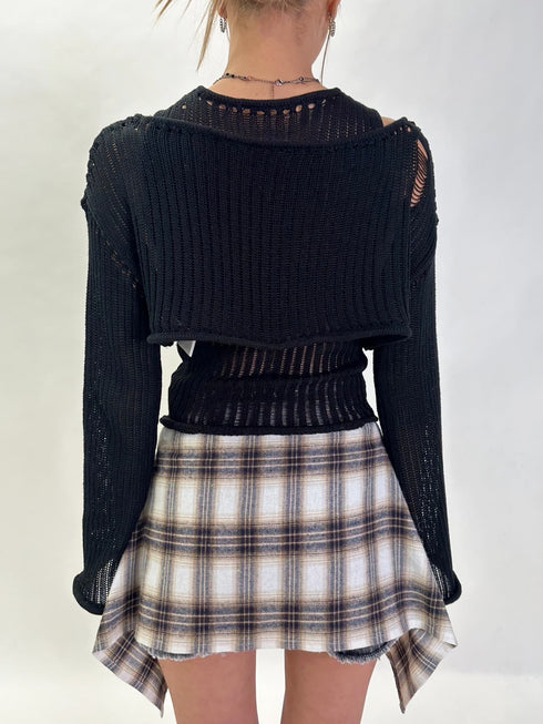 ダメージレイヤードニットトップ