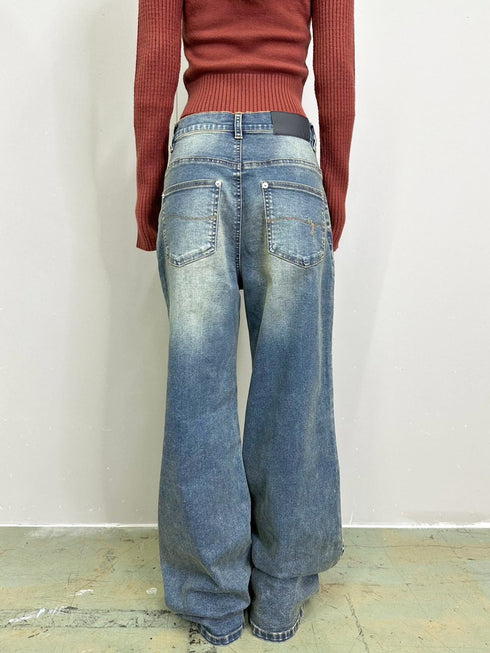 ヴィンテージライク加工ワイドパンツ