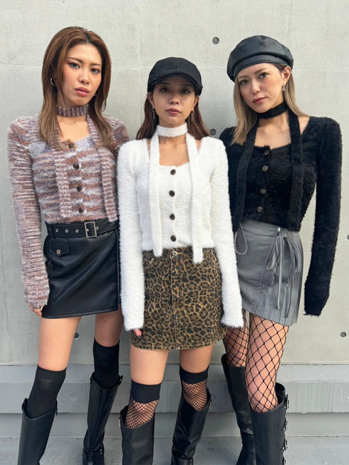 ストール付スクエアネックニットトップス