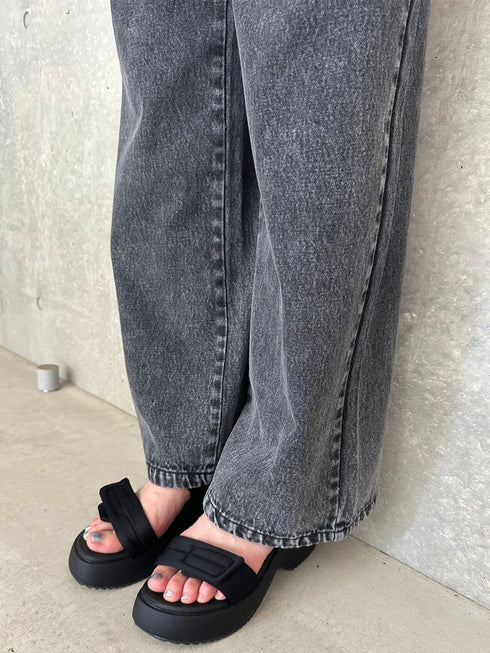 カットオフハイウエストデニムワイドパンツ