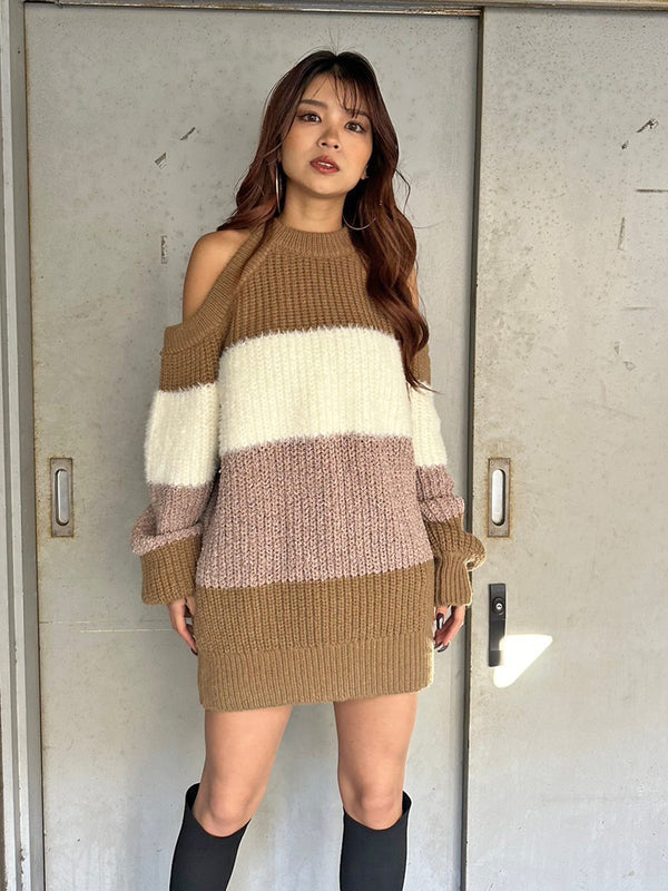 3カラー肩あきルーズニットトップス