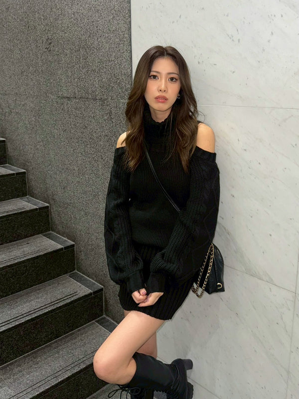 肩開きケーブルミニワンピース