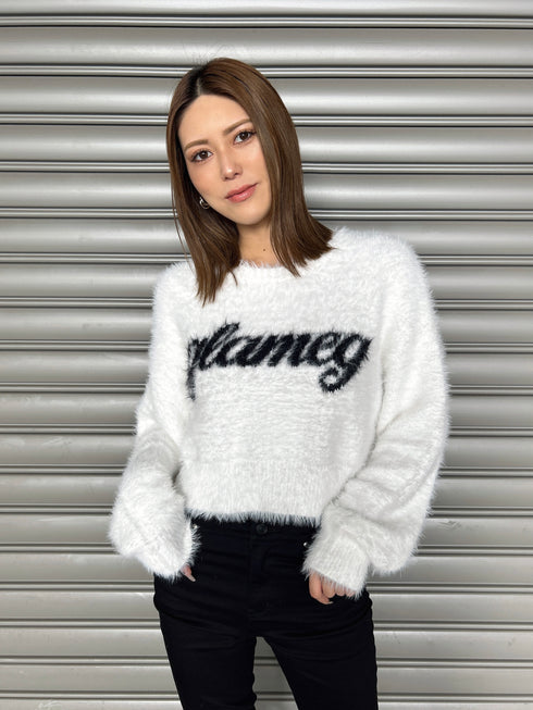 ロゴシャギーニットトップス