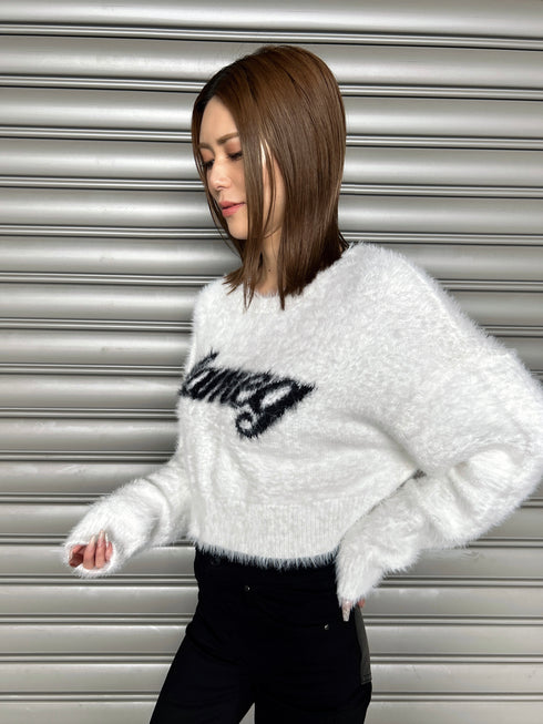 ロゴシャギーニットトップス