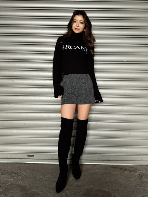 プレート付ラメニットショートパンツ