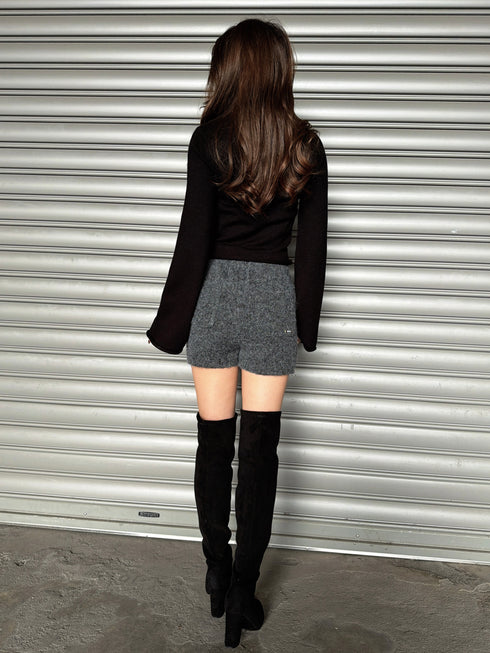 プレート付ラメニットショートパンツ