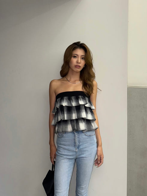 チェック柄ベアトップス