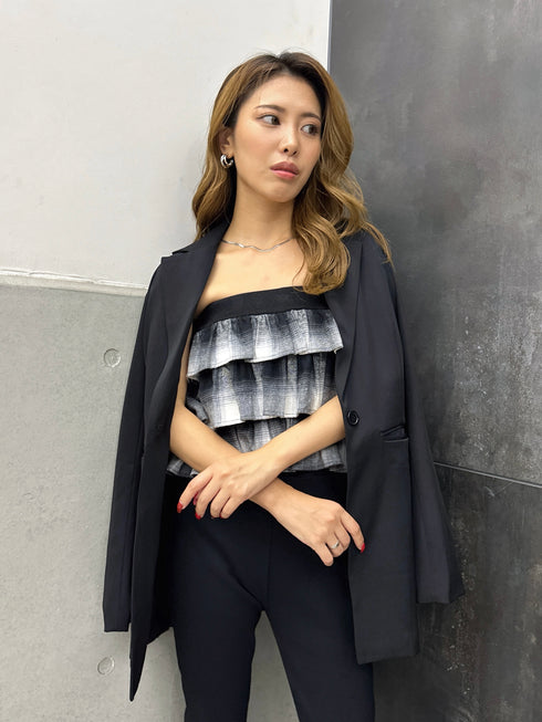 チェック柄ベアトップス