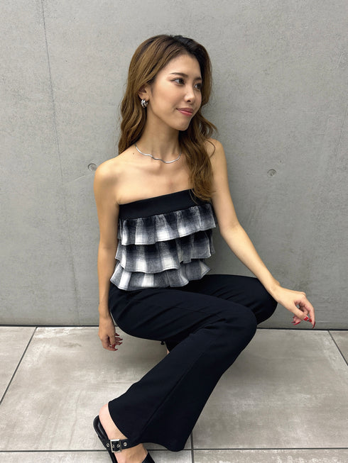 チェック柄ベアトップス