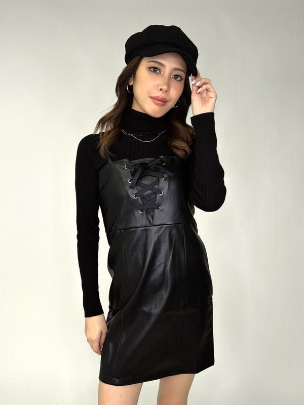 レースアップスリムキャミワンピース