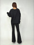Vネックロングシャギーニットトップス