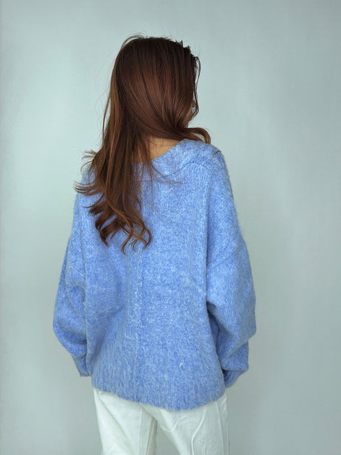 Vネックロングシャギーニットトップス