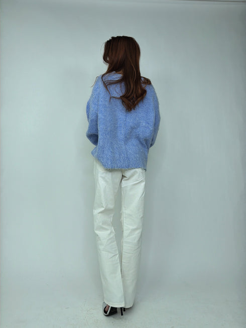 Vネックロングシャギーニットトップス