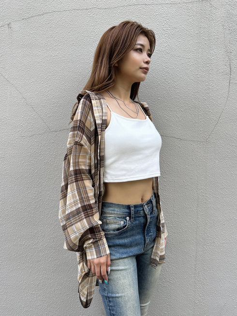 チェック柄シアーオーバーシャツ