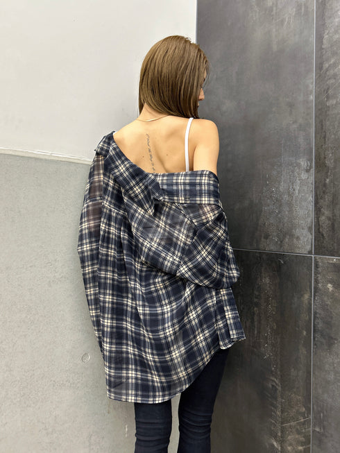 チェック柄シアーオーバーシャツ