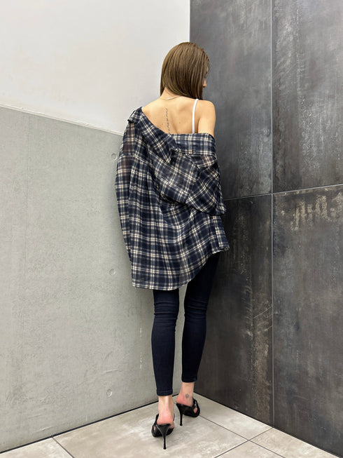 チェック柄シアーオーバーシャツ
