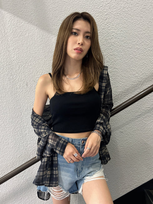 チェック柄シアーオーバーシャツ