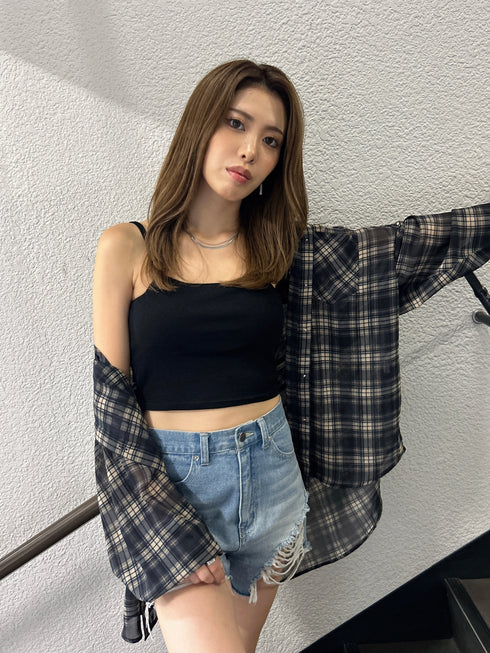 チェック柄シアーオーバーシャツ