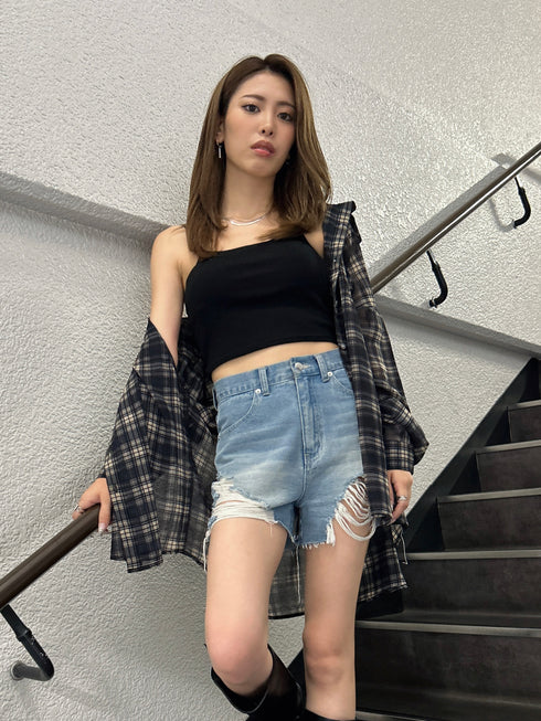 チェック柄シアーオーバーシャツ