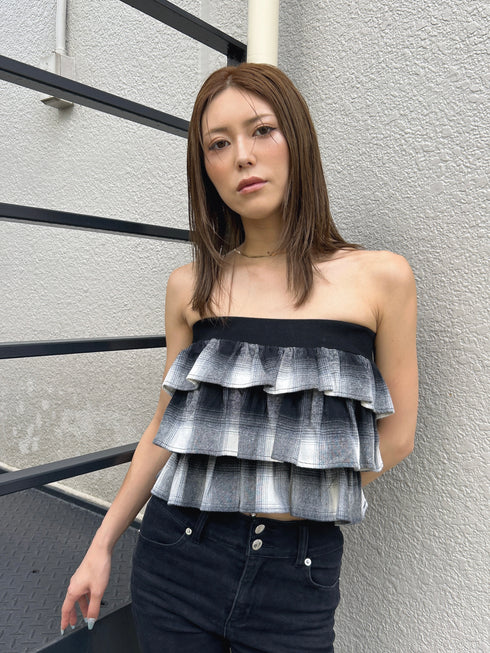 チェック柄ベアトップス