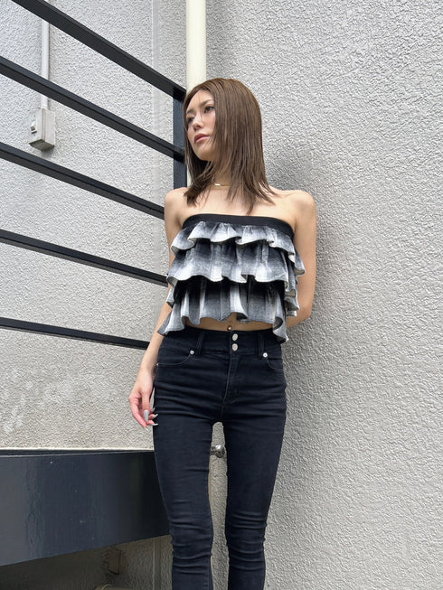 チェック柄ベアトップス