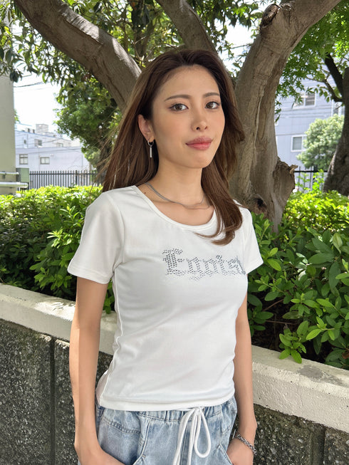 ラインストーンロゴTシャツ