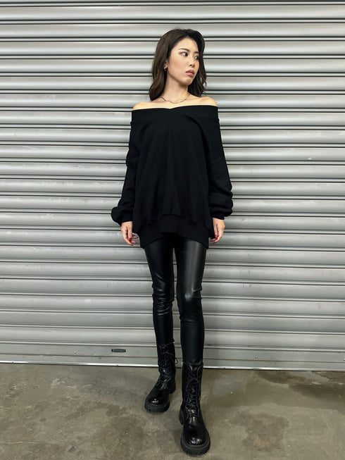 サイドデザイン フェイクレザースキニーパンツ