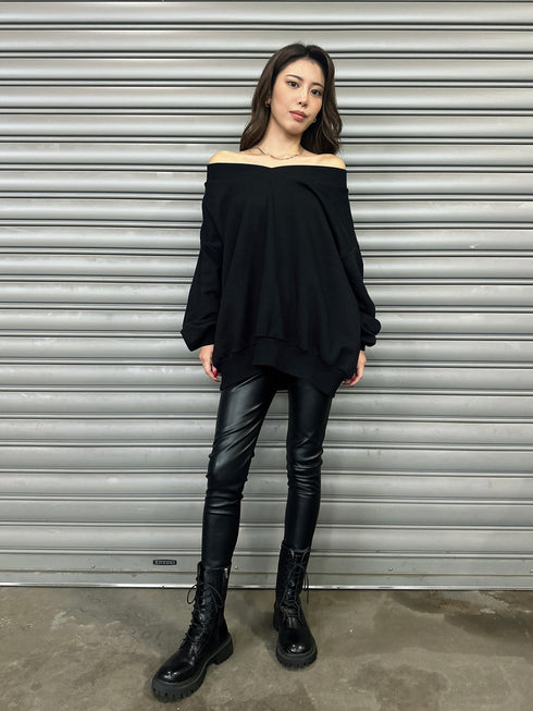 サイドデザイン フェイクレザースキニーパンツ