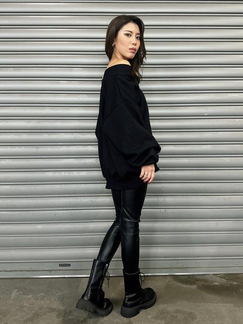 サイドデザイン フェイクレザースキニーパンツ