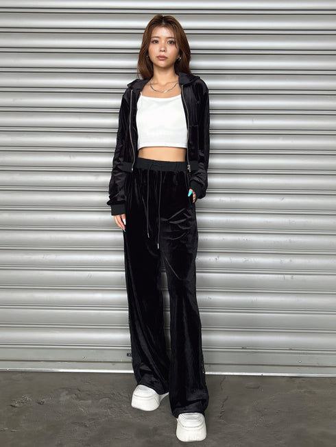 袖レースベロアパーカー