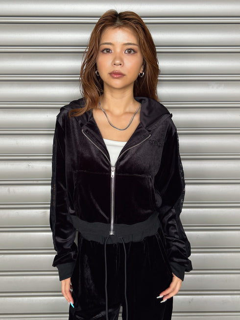 袖レースベロアパーカー