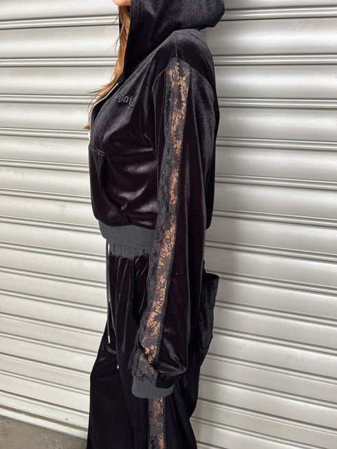 脇レースベロアストレートパンツ