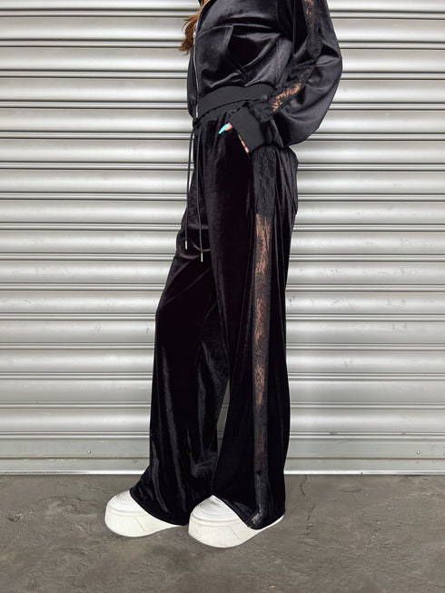 脇レースベロアストレートパンツ