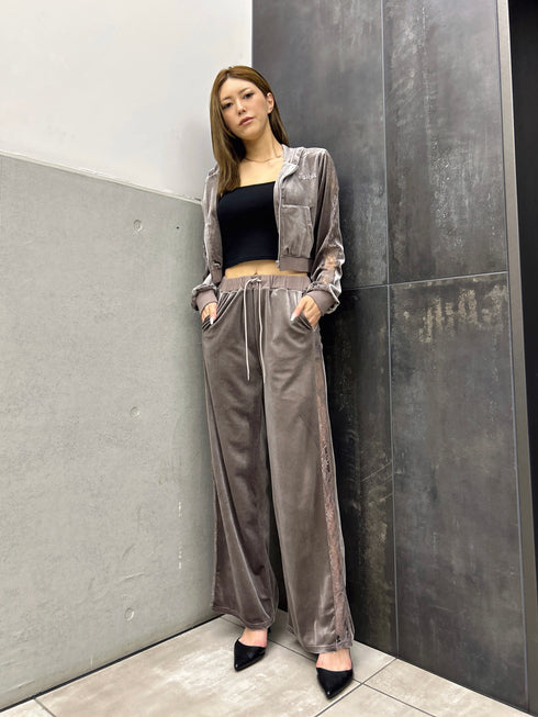 袖レースベロアパーカー