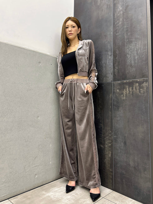 脇レースベロアストレートパンツ